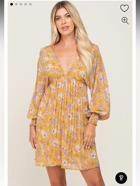 NWT She + Sky Yellow Floral V-Neck Long Sleeve Mini Dress
